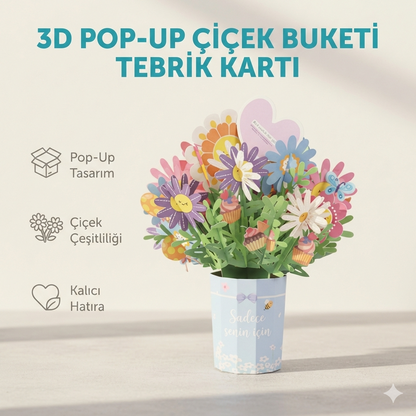 3D Açılır Çiçek Buketi