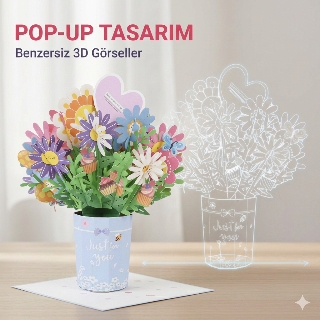 3D Açılır Çiçek Buketi